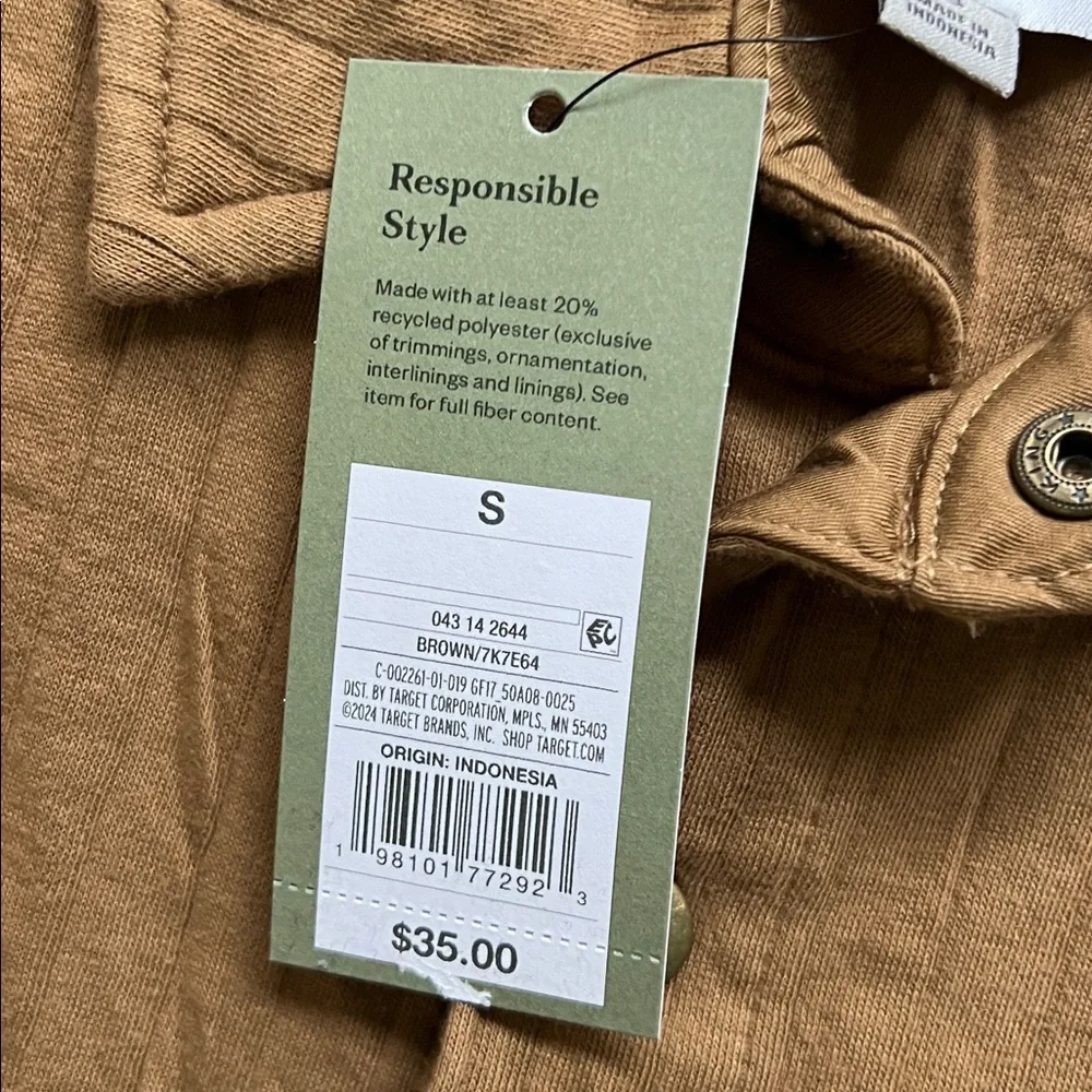 Goodfellow 100% Cotton Outer Quilted Knit Shirt Jacket, Recycled Brown S New